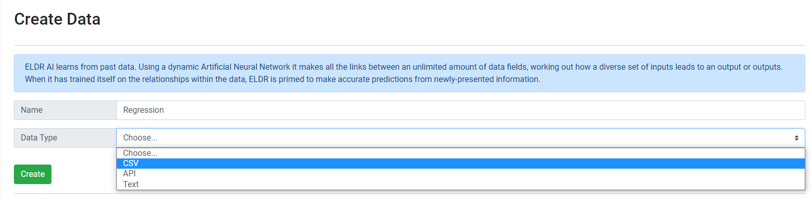 ELDR AI Create Regression Data